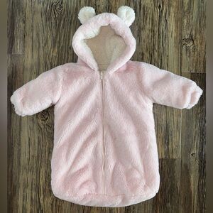 Petit Monde Hooded (w/Ears) Baby Bunting Pink Sherpa Lined 0-3 Mos Winter Gear